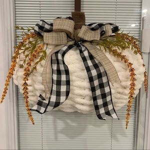 Fall Yarn Pumpkin Wreath HANDMADE